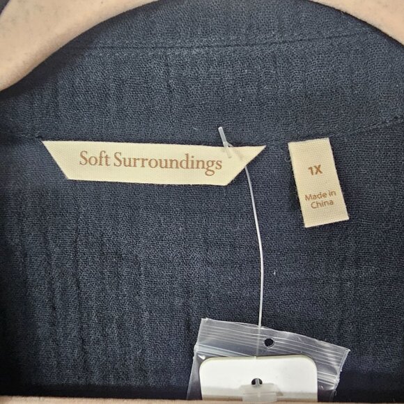 Soft Surroundings Cotton Gauzy Tunic 1X VNeck Collared Pleated Relaxed Lagenlook - Picture 5 of 10